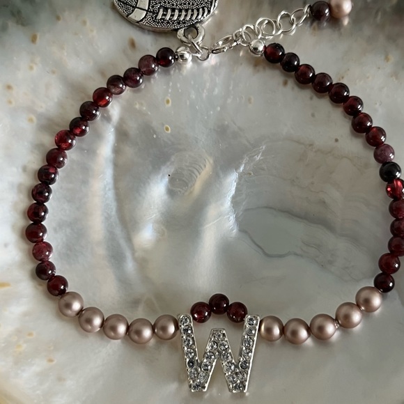 Washington Commanders Garnet Burgundy Swarovski Pearl Gold Spirit charm bracelet - Picture 3 of 9